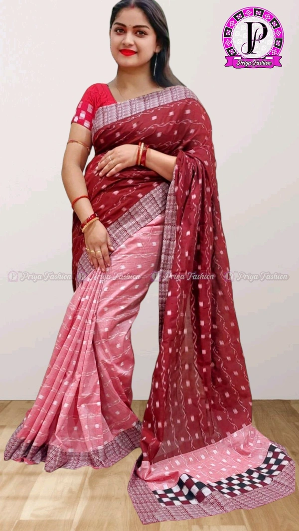 100504 Sambalpuri Handloom Cotton patchwork saree with Blause .