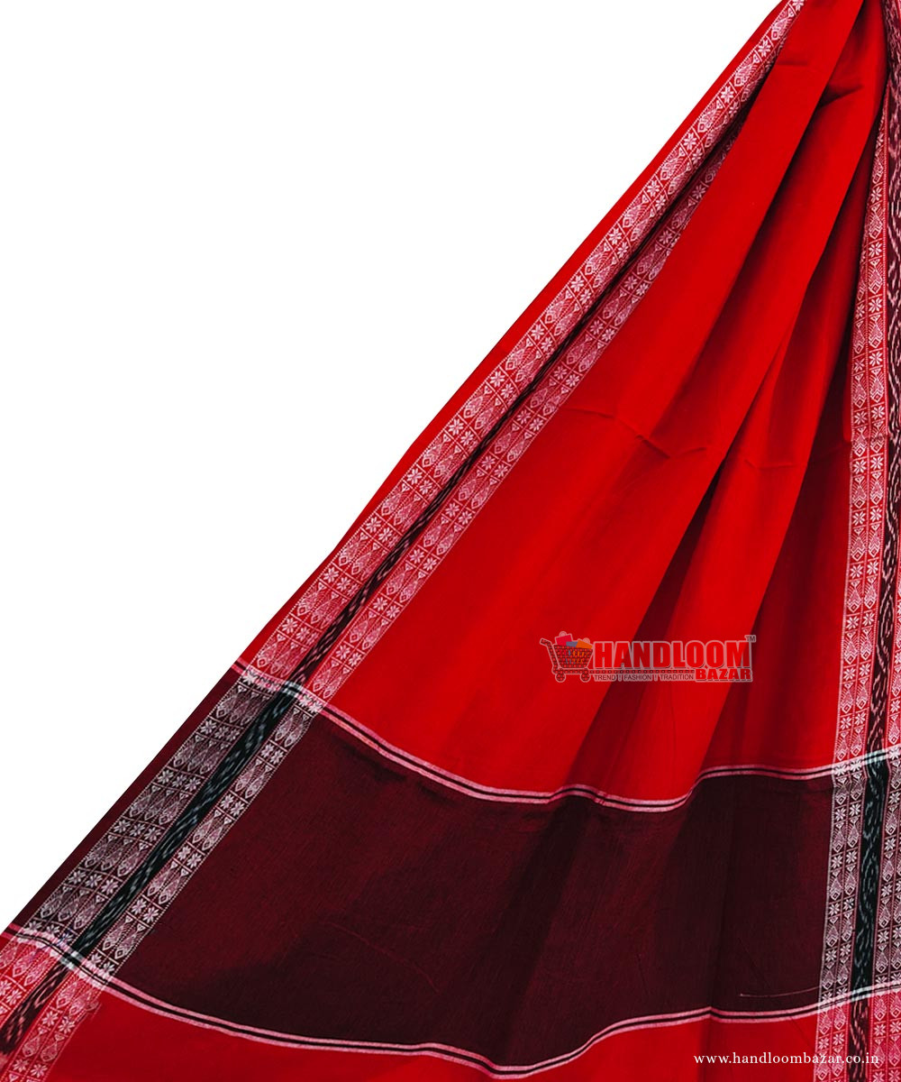 Red Sambalpuri Handwoven Single Ikat Cotton Dupatta SFCDUP2361