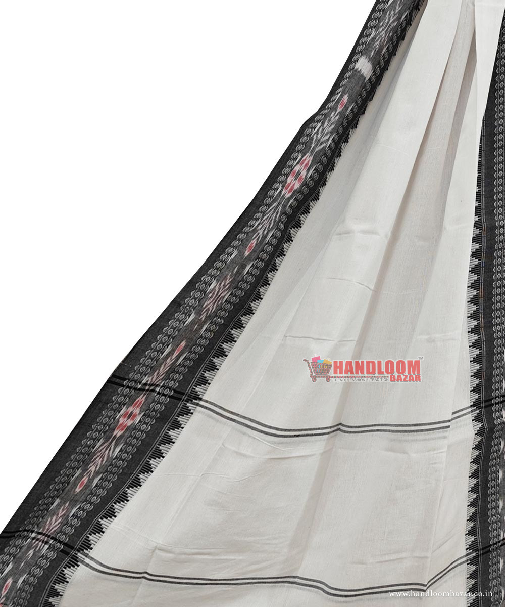 Offwhite Black Sambalpuri Handwoven Single Ikat Cotton Dupatta SFCDUP2406