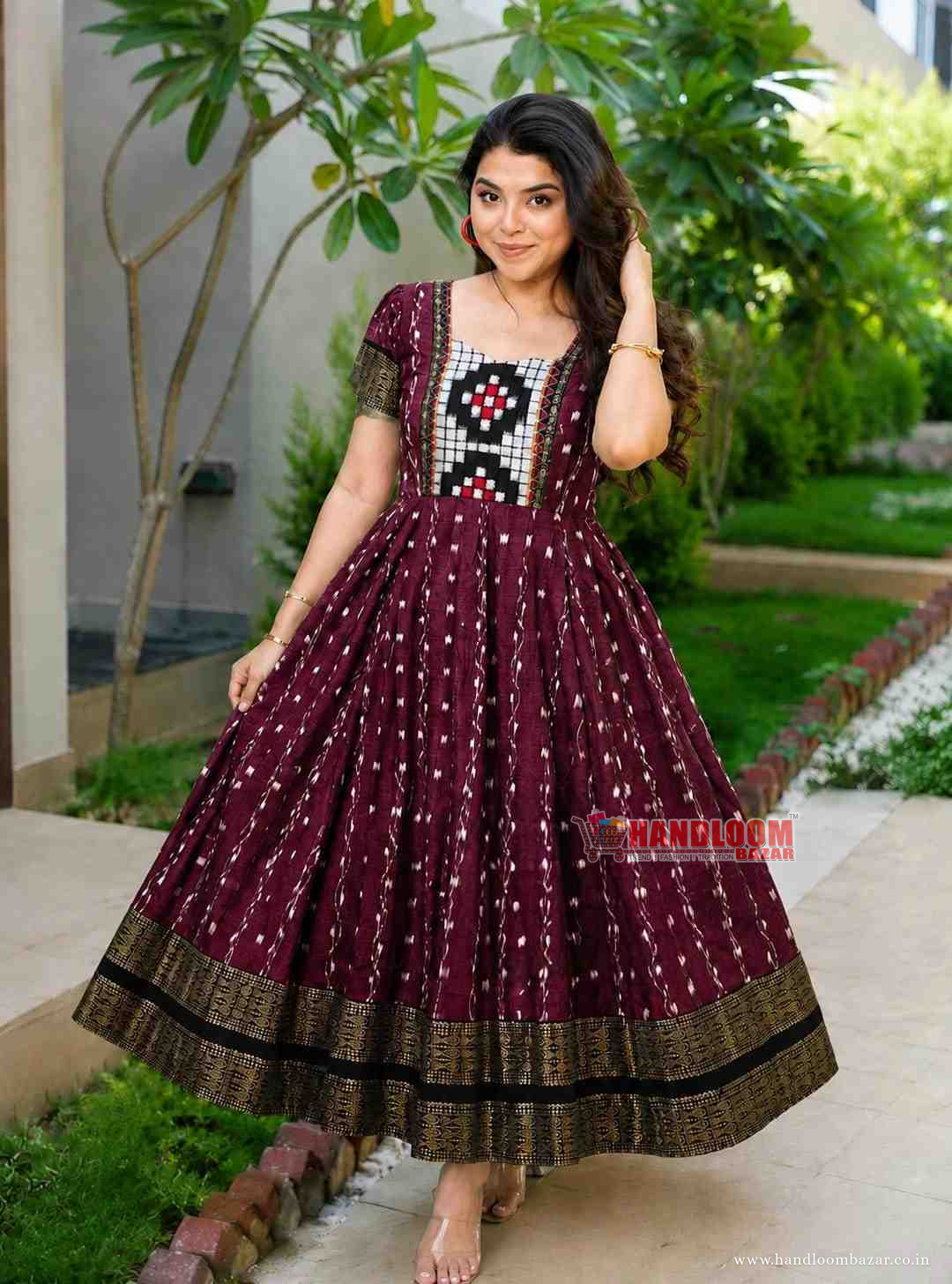 Sambalpuri Handloom Cotton Round Kurti Maroon Colour H112251