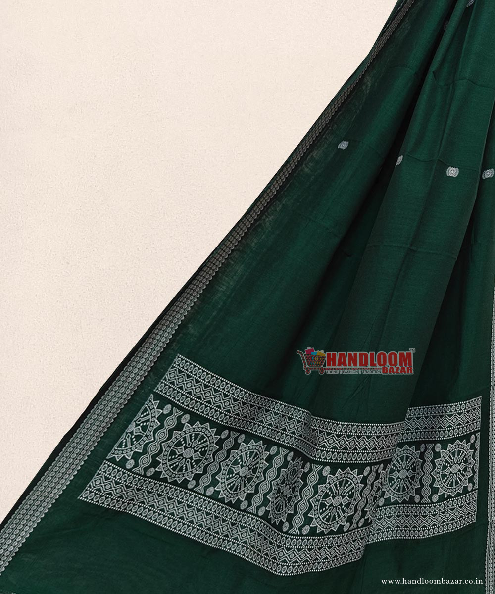 Green Sambalpuri Handwoven Single Ikat Cotton Dupatta SFCDUP2415