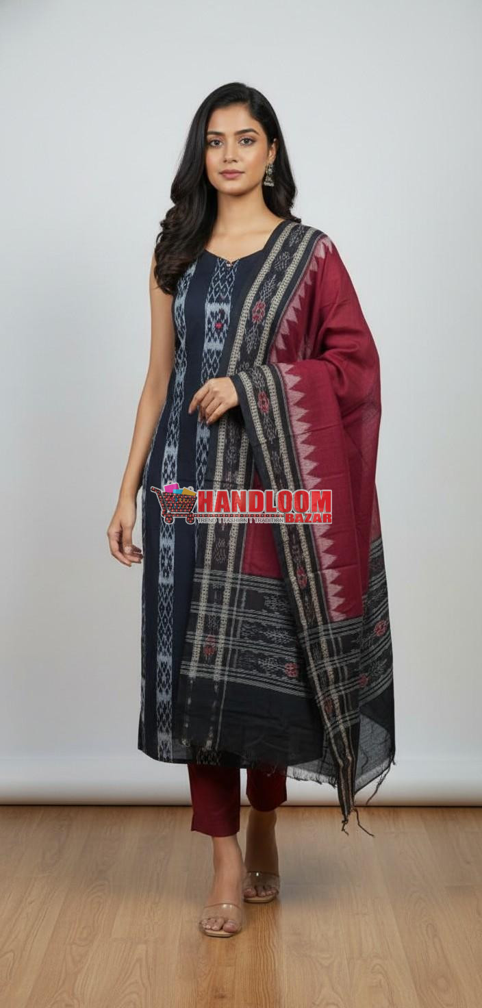 100485 Sambalpuri Handloom Cotton Dress Material with Dupatta (Stitched & Unstitched)