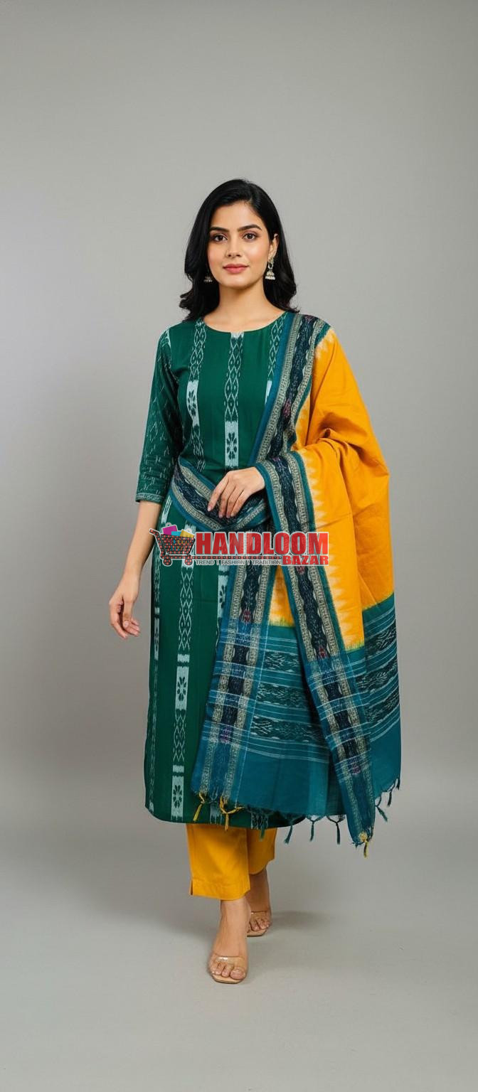 100480 Sambalpuri Handloom Cotton Dress Material with Dupatta (Stitched & Unstitched)