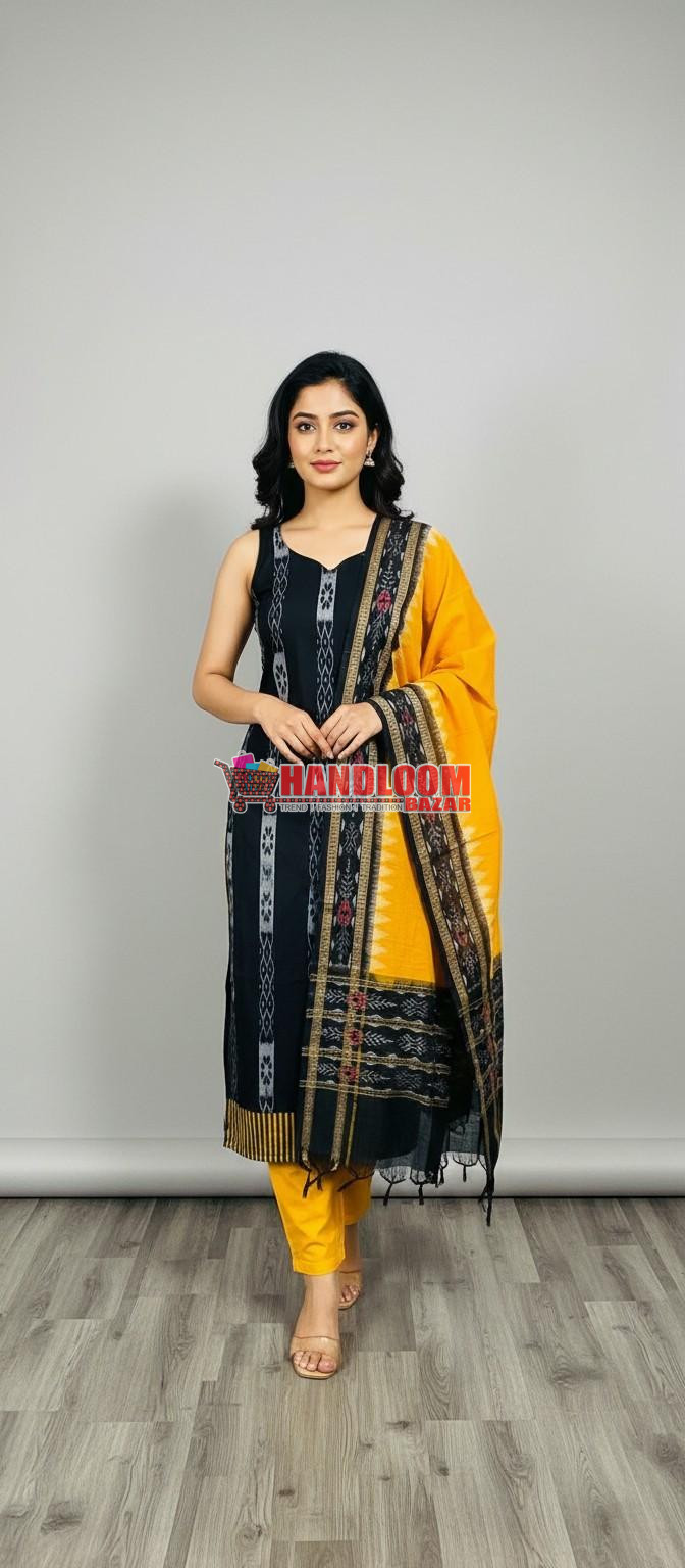 100478 Sambalpuri Handloom Cotton Dress Material with Dupatta (Stitched & Unstitched)
