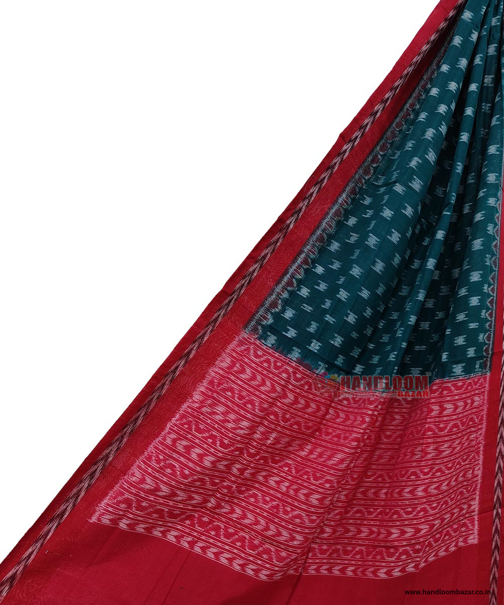 Green Red Sambalpuri Handwoven Single Ikat Cotton Dupatta SFCDUP1452