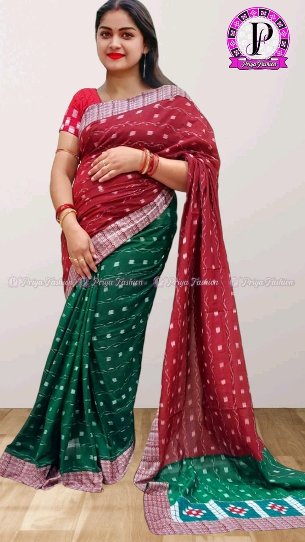 100508 Sambalpuri Handloom Cotton patchwork saree with Blause .