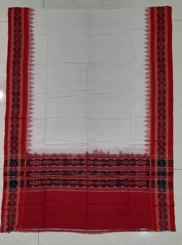 Sambalpuri Handloom Dupatta white Colour in Red colour border H11238