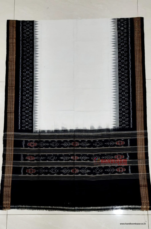 Sambalpuri Handloom Dupatta white Colour in Black colour border H10061