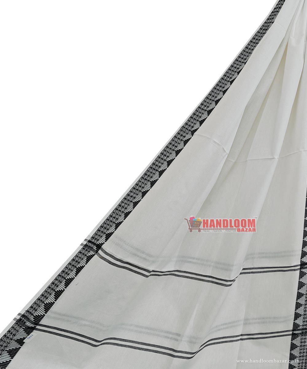 White Sambalpuri Handwoven Ikat Cotton Dupatta SFCDUP2360