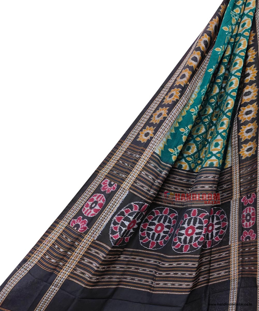 Green Black Sambalpuri Handwoven Single Ikat Cotton Dupatta SFCDUP1675