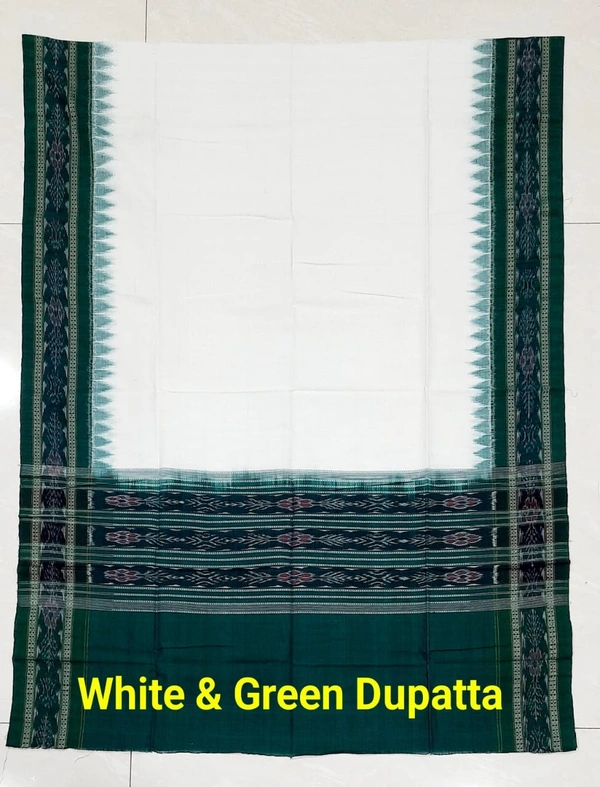 Sambalpuri white Dupatta green border H11233