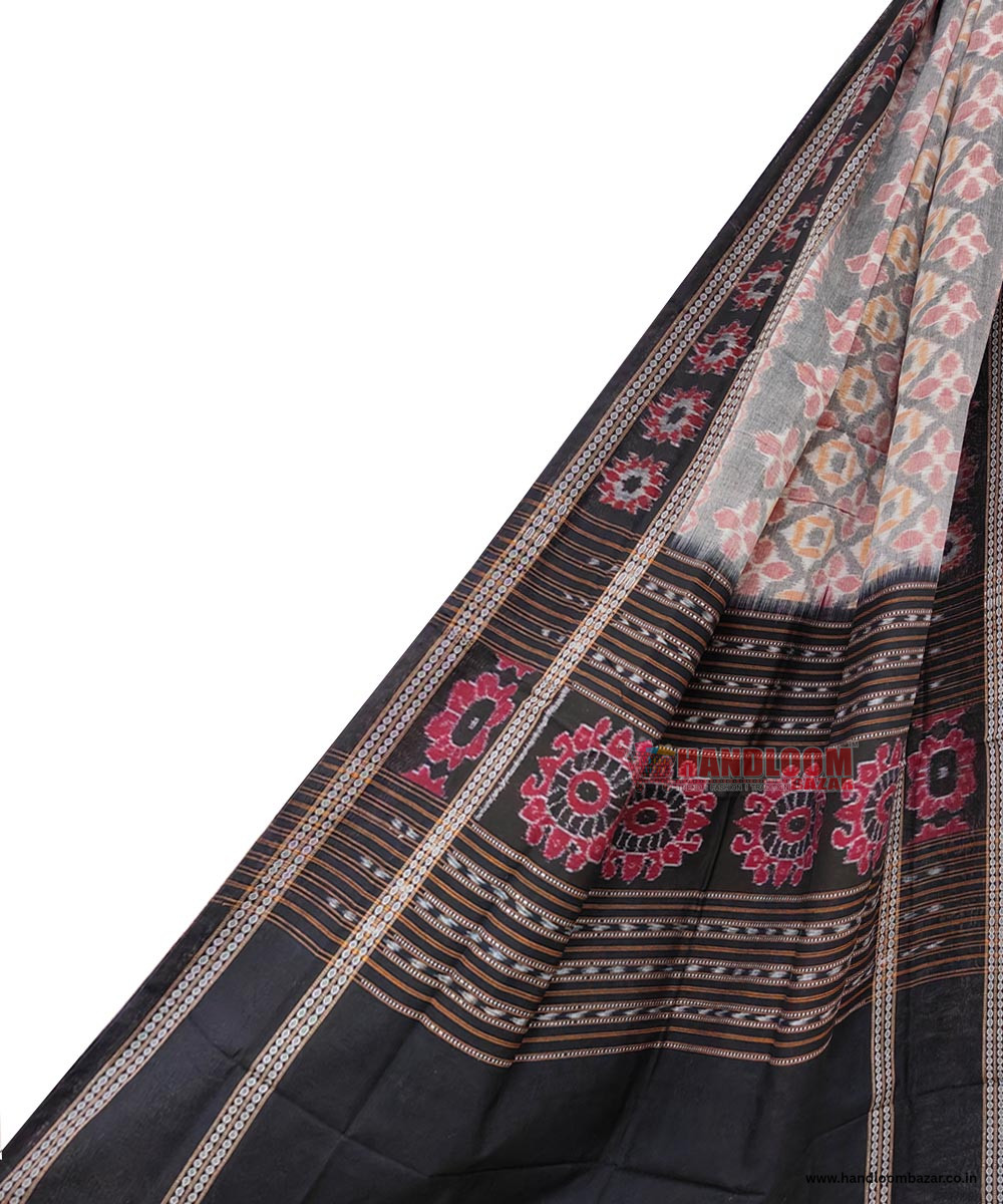 Gray Black Sambalpuri Handwoven Single Ikat Cotton Dupatta SFCDUP1678