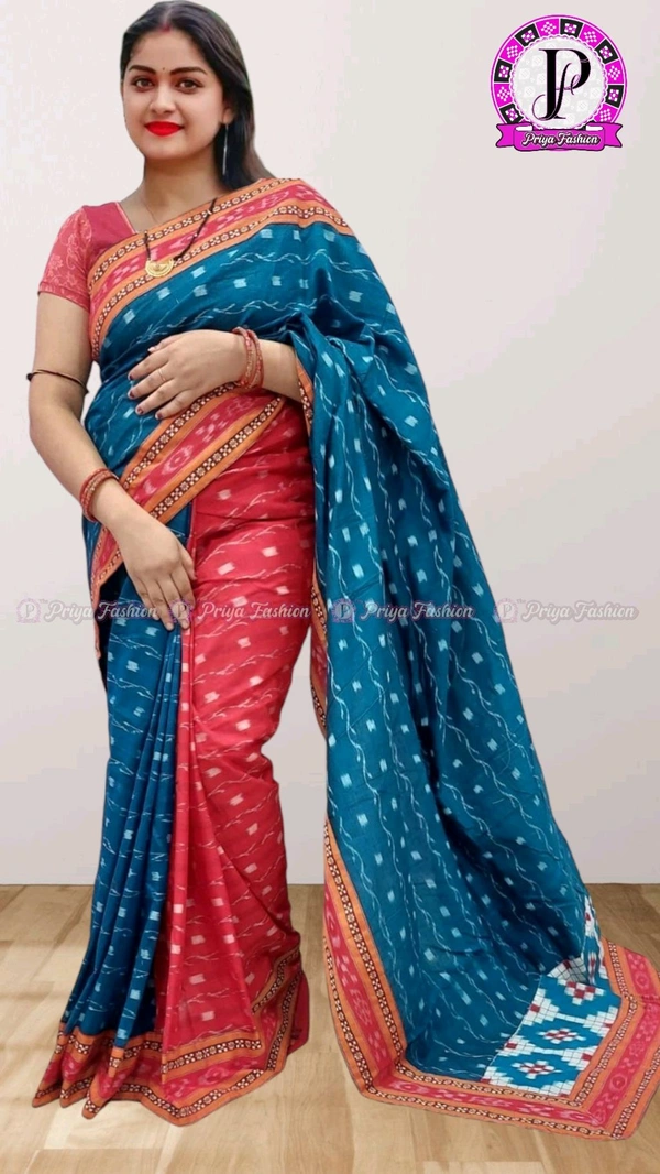 100497 Sambalpuri Handloom Cotton patchwork saree with Blause .