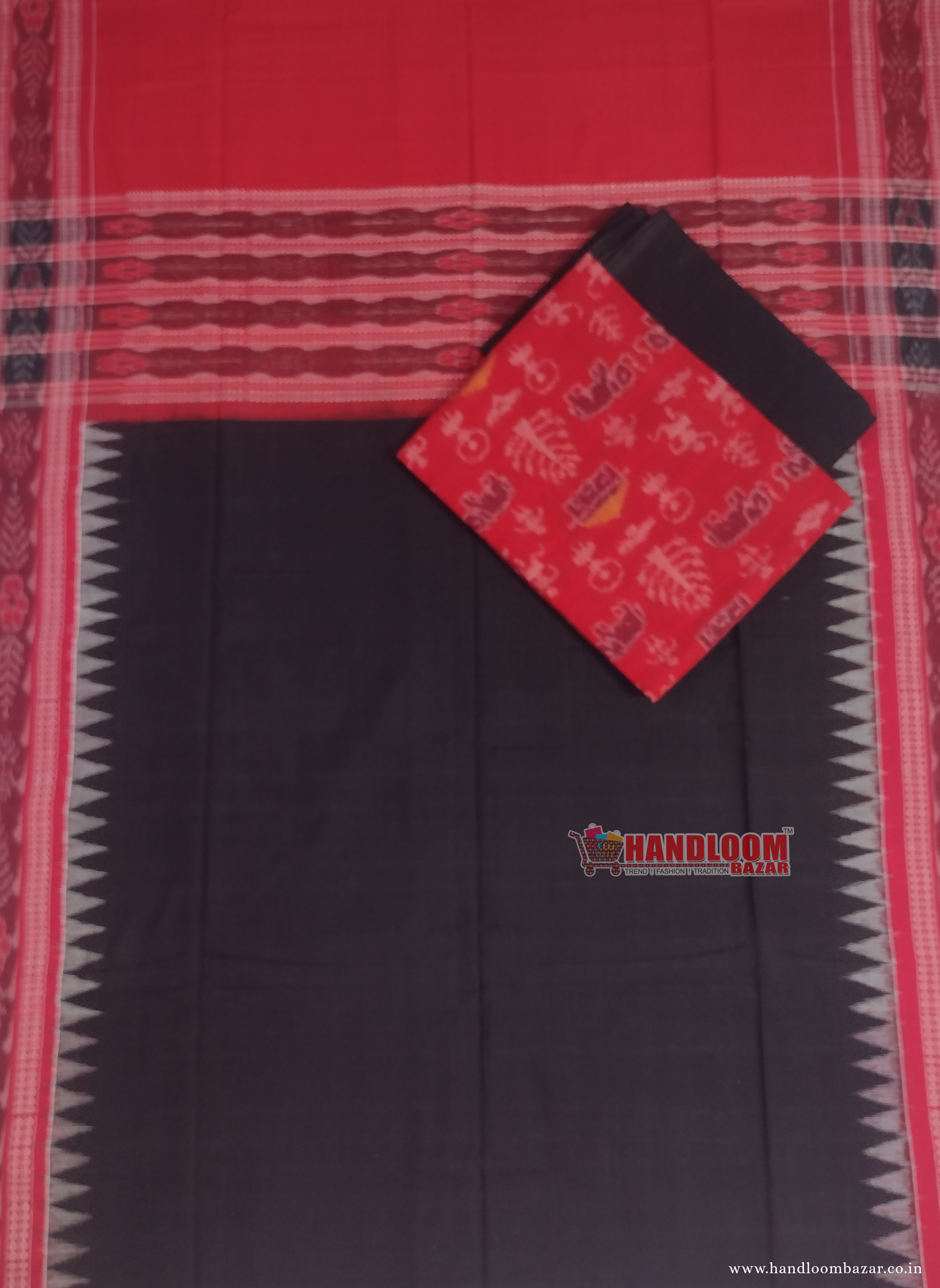 Red Black Sambalpuri Cotton Suit Piece