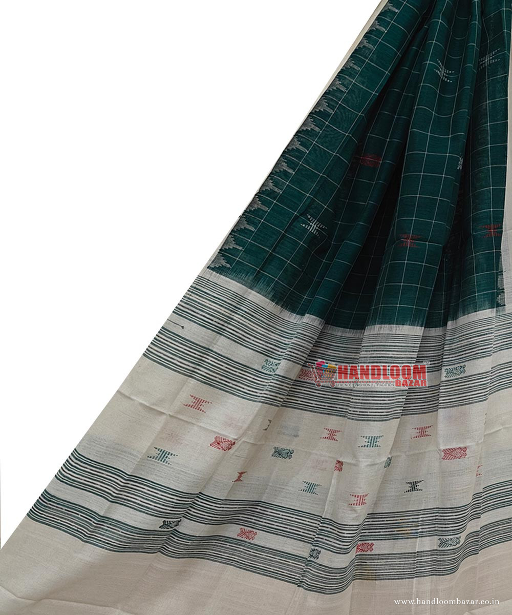 Green White Sambalpuri Handwoven Single Ikat Cotton Dupatta SFCDUP2181