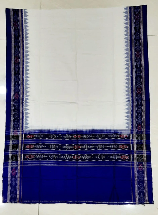 Sambalpuri white Dupatta blue border H11234