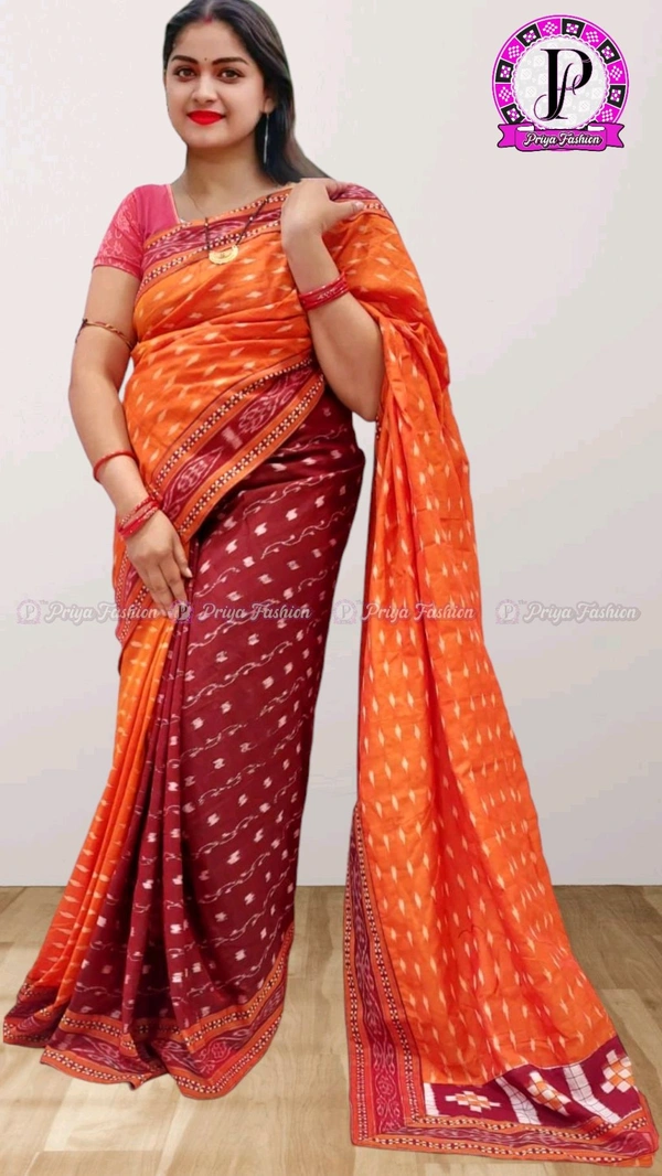100489 Sambalpuri Handloom Cotton patchwork saree with Blause .