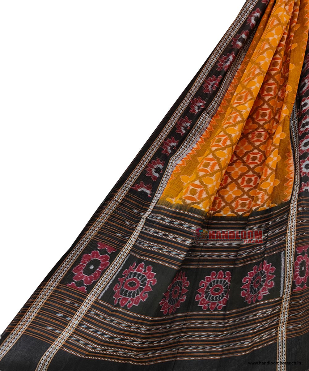 Mustard Black Sambalpuri Handwoven Single Ikat Cotton Dupatta SFCDUP1677