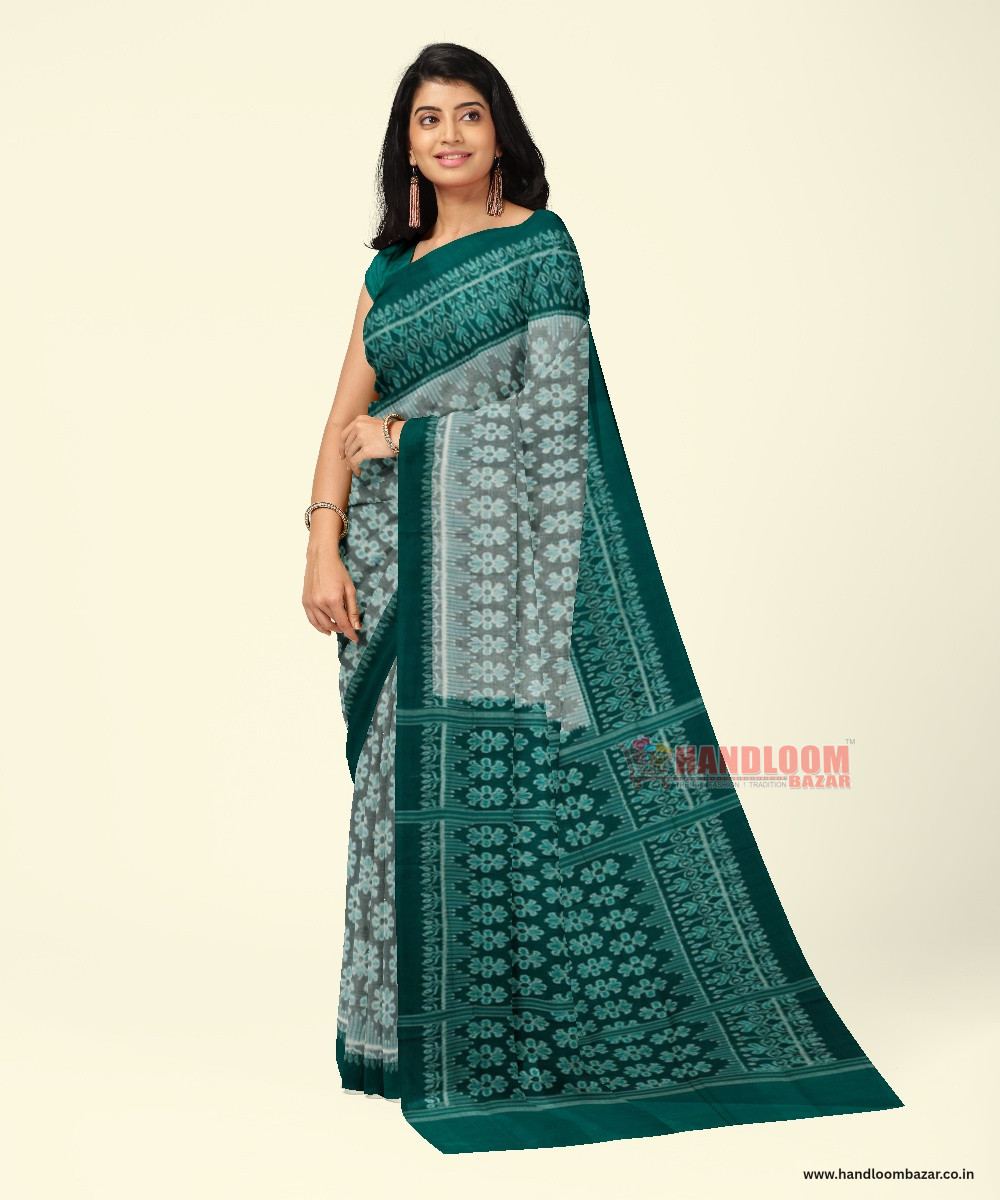 Green Sambalpuri Handwoven Single Ikat Cotton Saree(SFCSAR2004