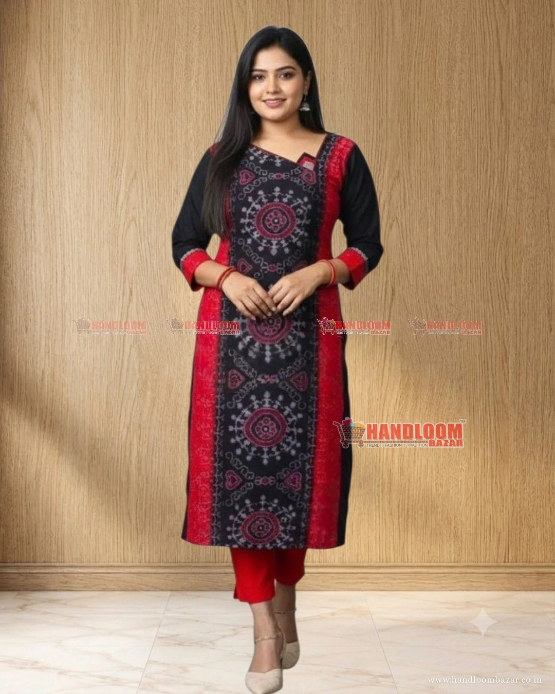 Sambalpuri Black & Red Stitching Kurti | H-10048