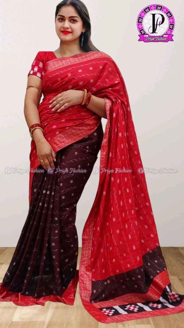 100510 Sambalpuri Handloom Cotton patchwork saree with Blause .