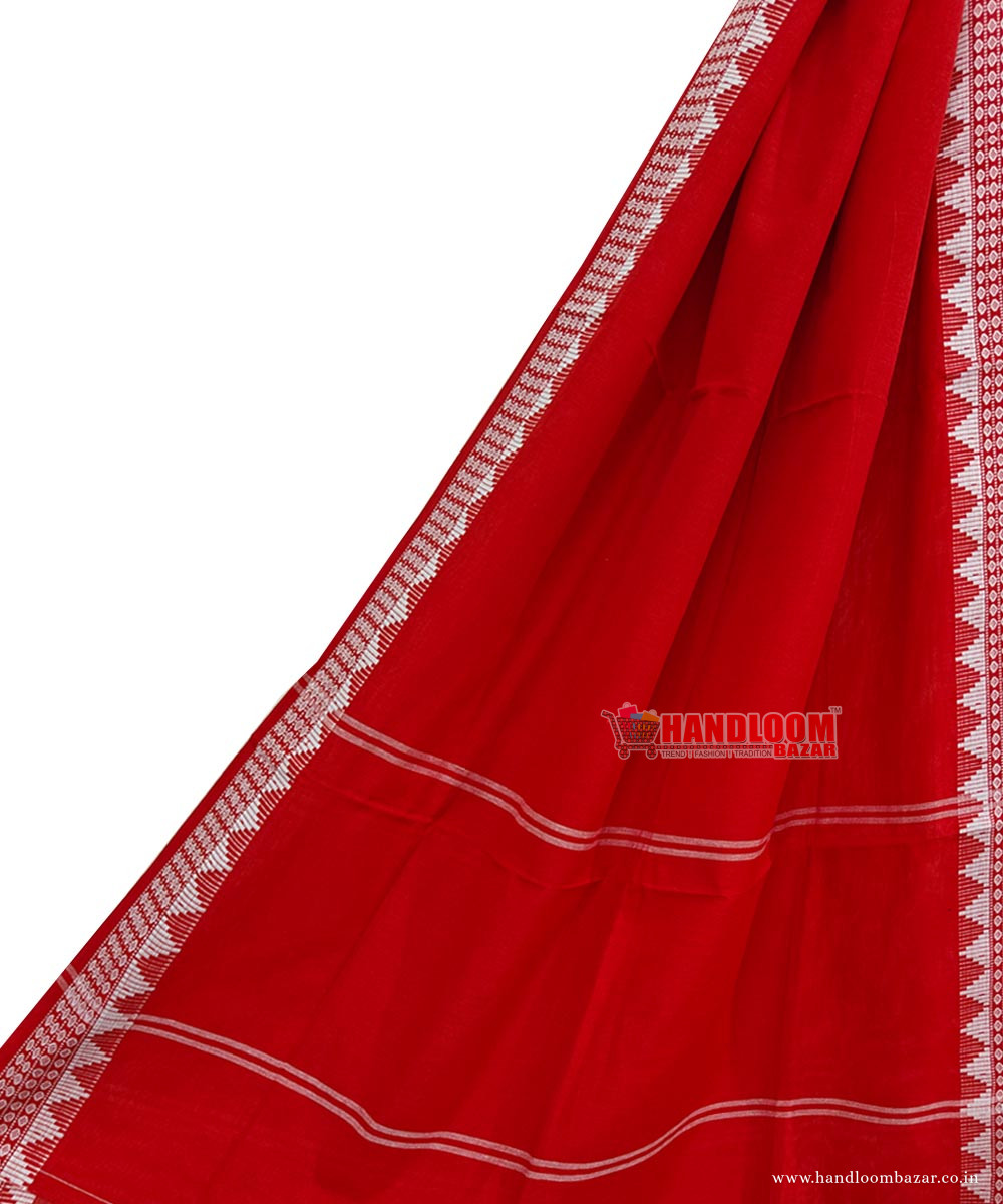 Red Sambalpuri Handwoven Single Ikat Cotton Dupatta SFCDUP2352