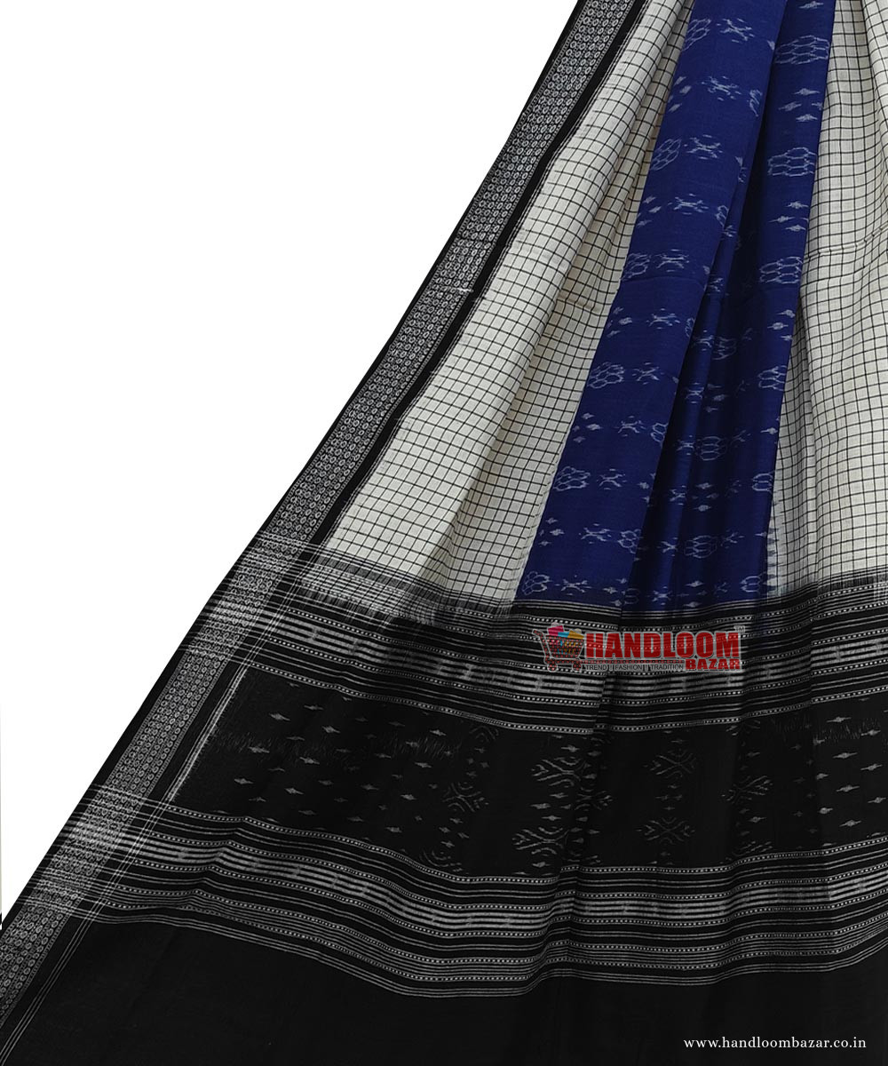 Blue White Sambalpuri Handwoven Single Ikat Cotton Dupatta SFCDUP2179