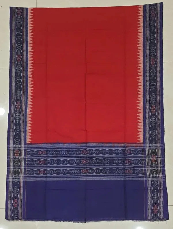 Sambalpuri Handloom Dupatta Red Colour in blue colour border H11237