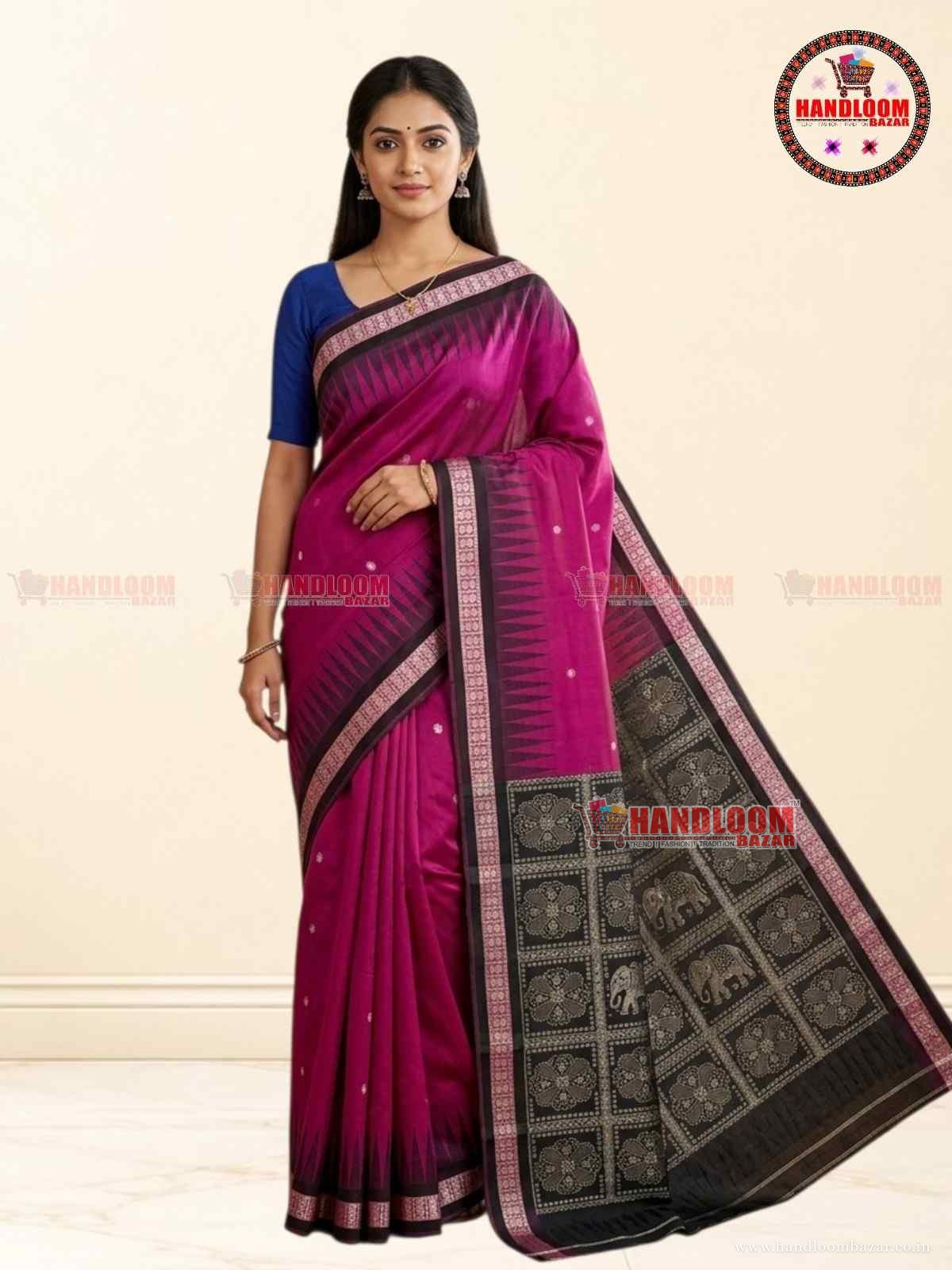 Sambalpuri Silk Pata Saree pink with Maroon Border  H-10728