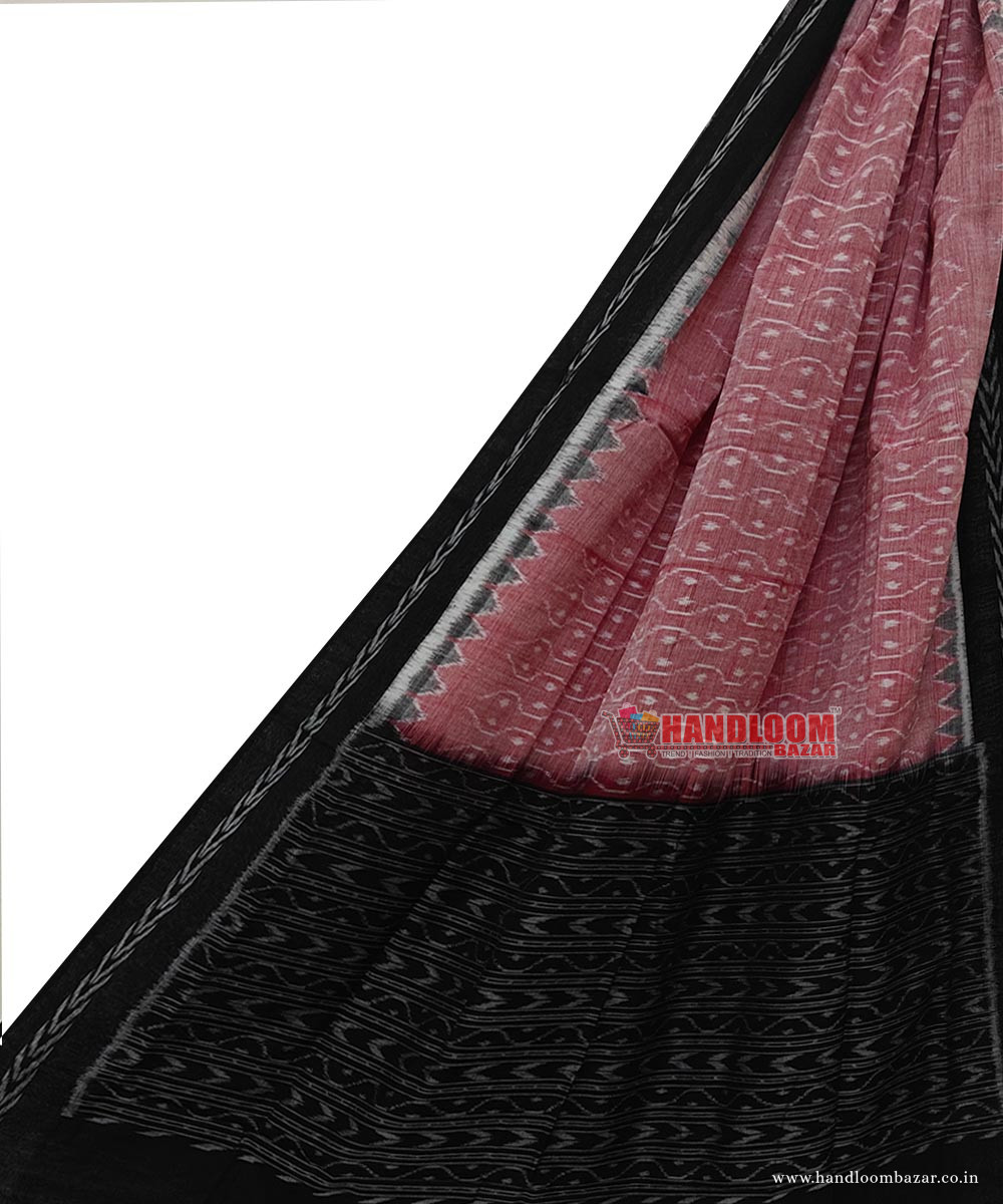 Pink Black Sambalpuri Handwoven Single Ikat Cotton Dupatta SFCDUP2175