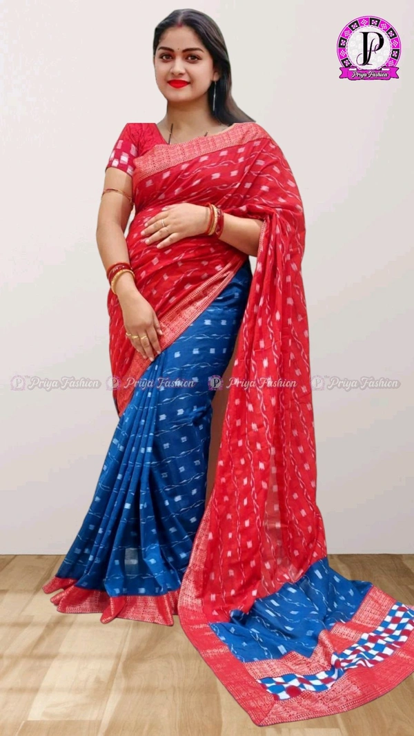 100506 Sambalpuri Handloom Cotton patchwork saree with Blause .