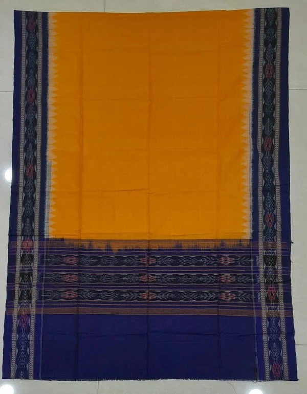 Sambalpuri Handloom Dupatta yellow orange Colour in blue colour border H11236