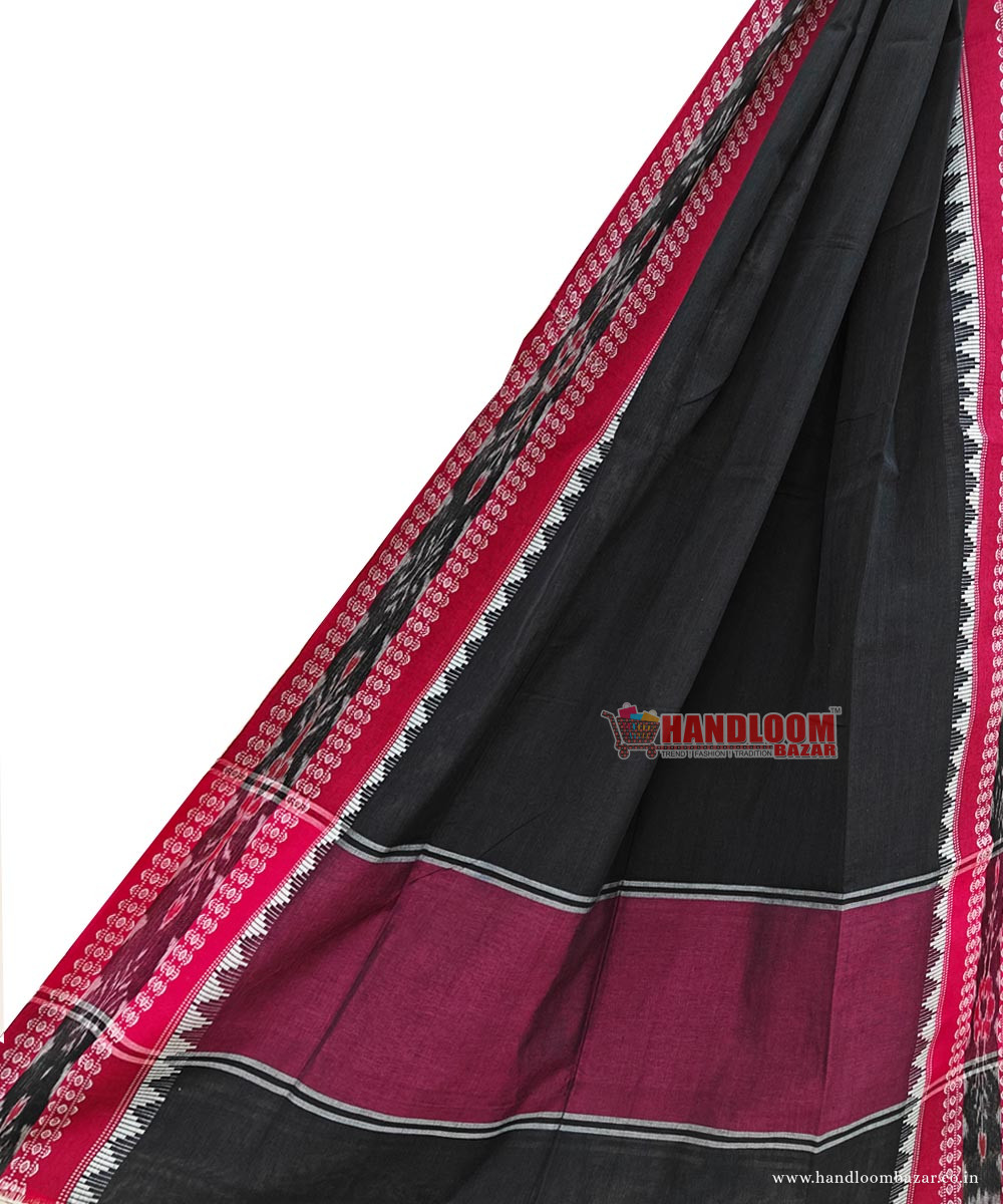 Black Pink Sambalpuri Handwoven Single Ikat Cotton Dupatta SFCDUP2407