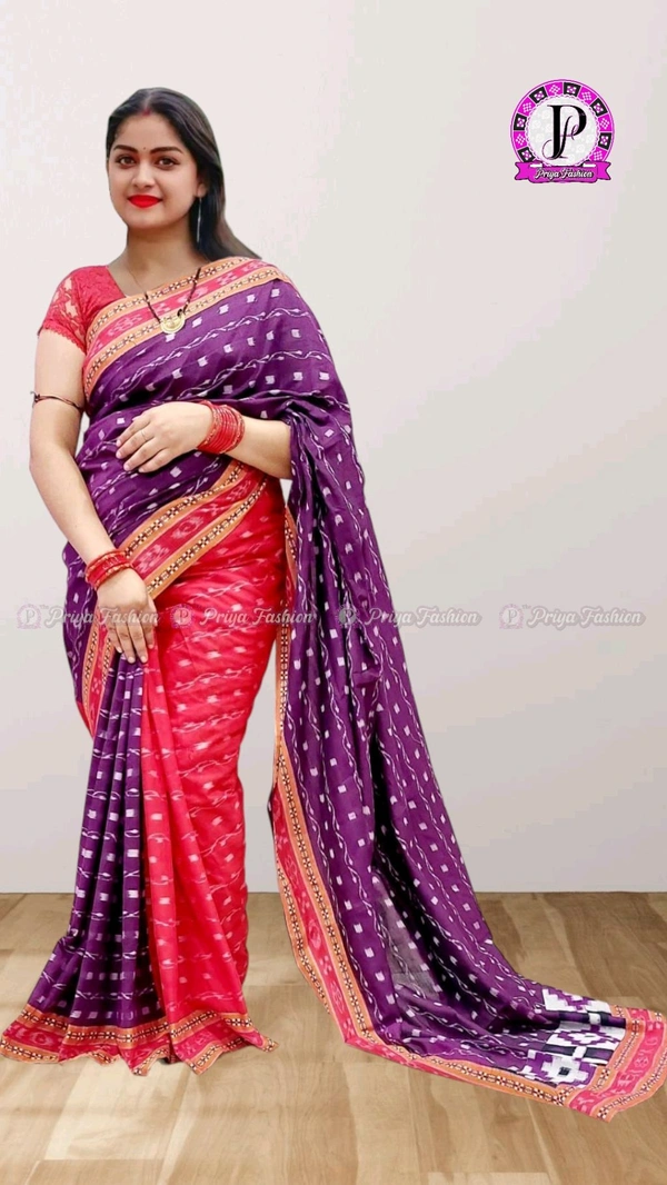100495 Sambalpuri Handloom Cotton patchwork saree with Blause .