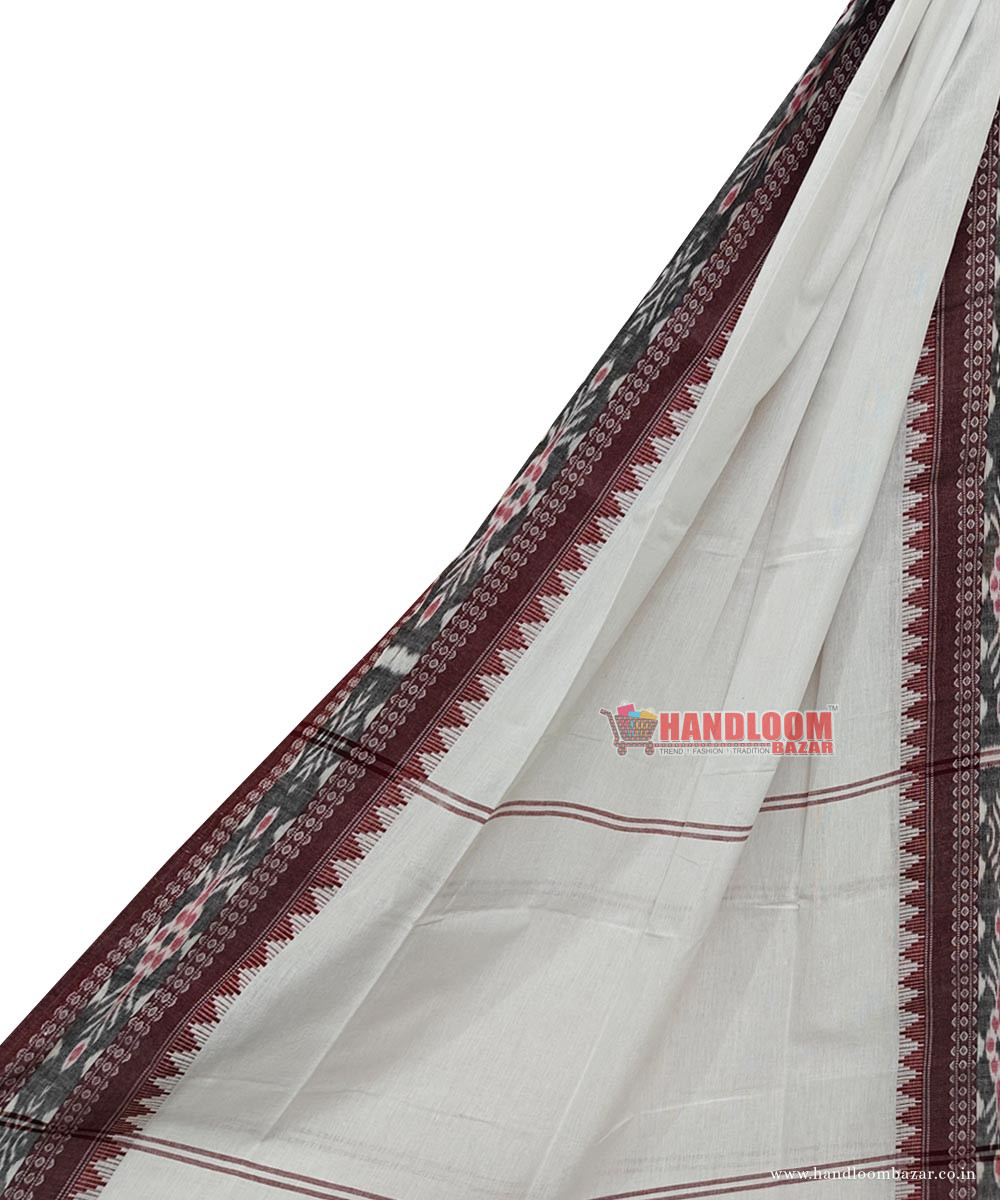 White Sambalpuri Handwoven Single Ikat Cotton Dupatta SFCDUP2400