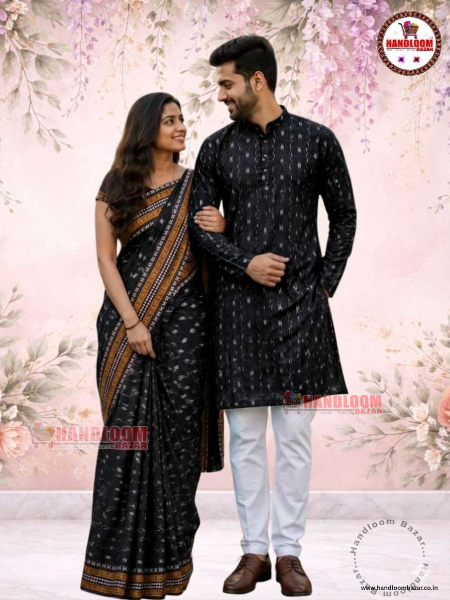 Sambalpuri Handloom matching Couple Dress saree with stitching Dhila black colour H10051