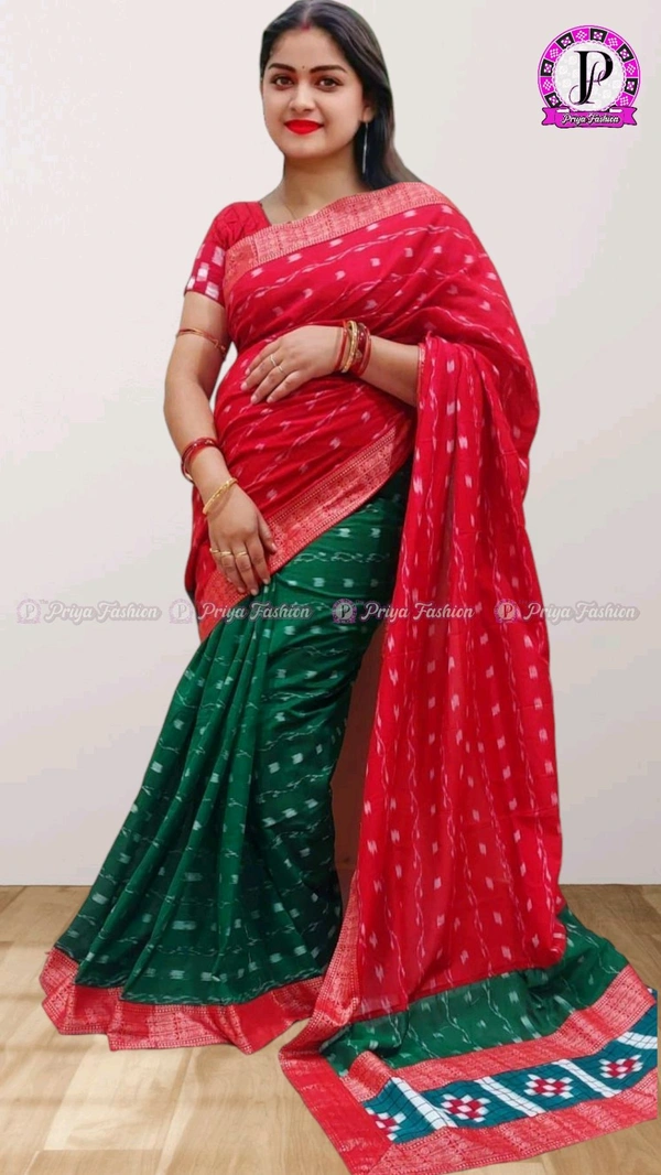 100507 Sambalpuri Handloom Cotton patchwork saree with Blause .