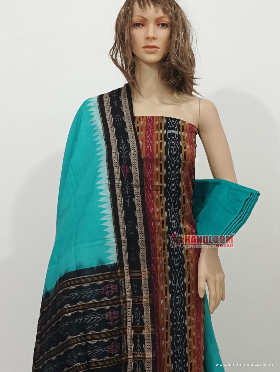Sambalpuri Merun dress meterial with rama green dupatta H-10035