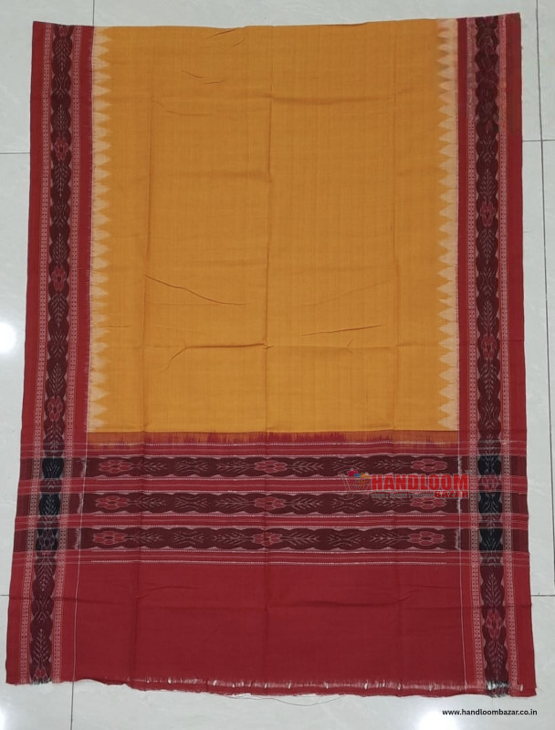 Sambalpuri Handloom Dupatta yellow Colour in Red colour border H10059